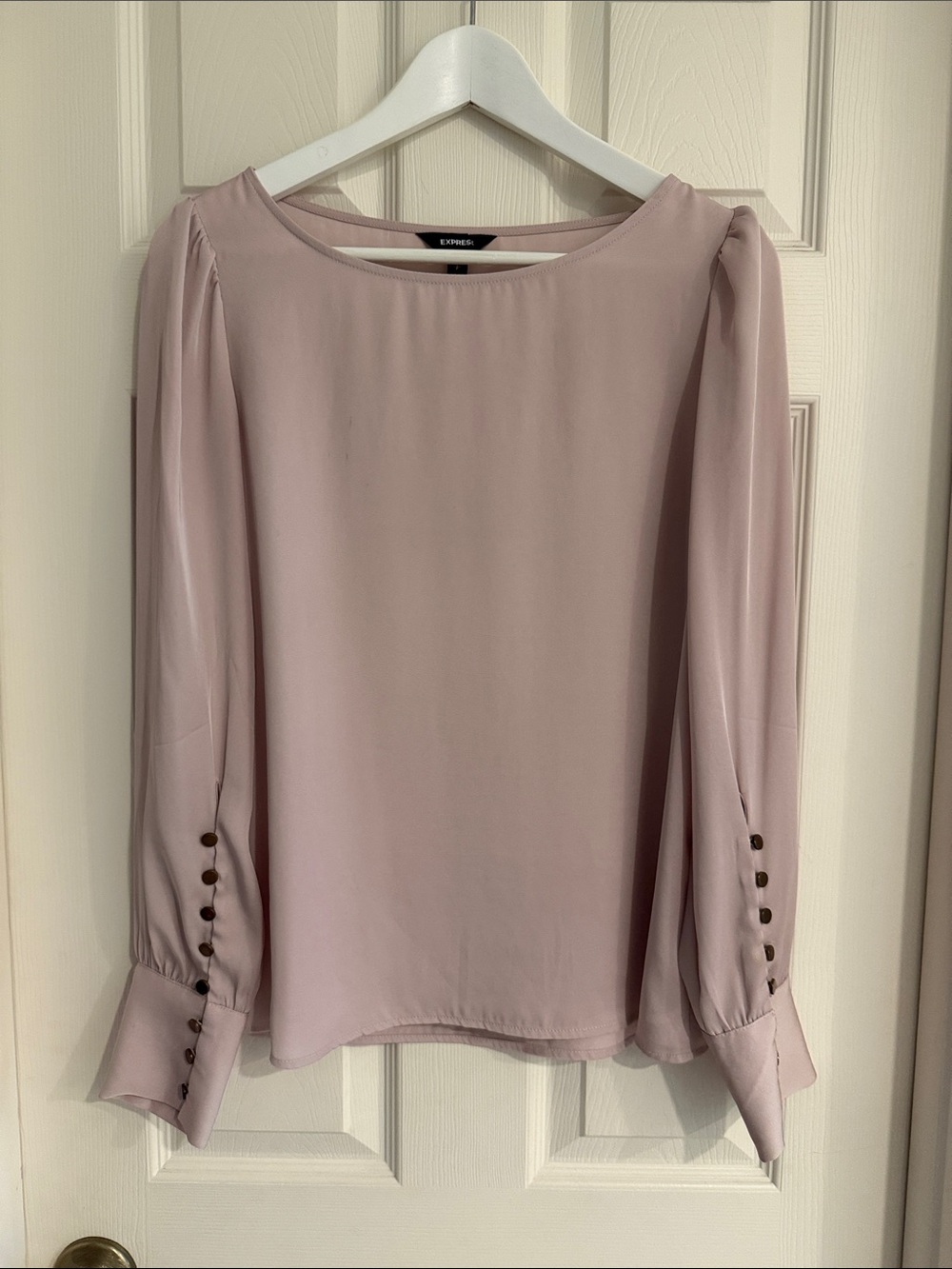 Express Women's Dusty Blush Long-Sleeve Blouse with Button Cuffs